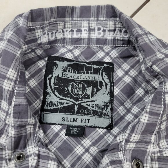 Buckle Black Snap Shirt Men's Size Medium Slim Fit‎ Stretch Short Sleeve Button - Picture 2 of 7